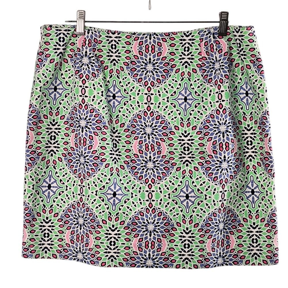 Talbots Skirt Women's Size 12P Green Multicolor Print Lined Side Sip Career Work